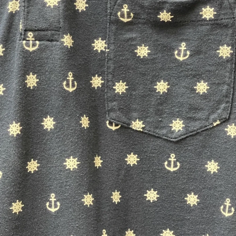 J Crew Men's Large Knit Polo Allover Navy Nautical Print Preppy Pocket‎